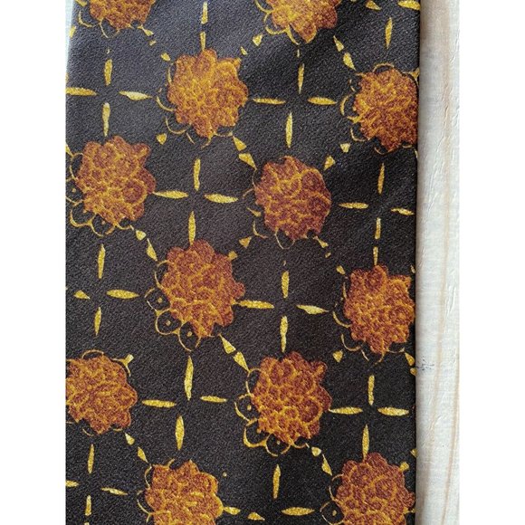 ❤️ 3/$15 HUGO BOSS Brown Orange Geometric Floral Silk Italy Necktie Tie - Picture 2 of 4
